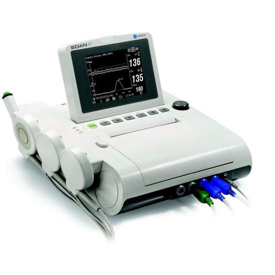 Black folding 5.6 fetal monitor with blank screen and