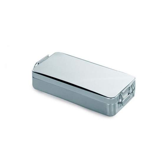 Contenedor tapa c/asa y cierre. Ac/inox 18/10 ester.instrum. 400 x 160 x (h)75 mm
