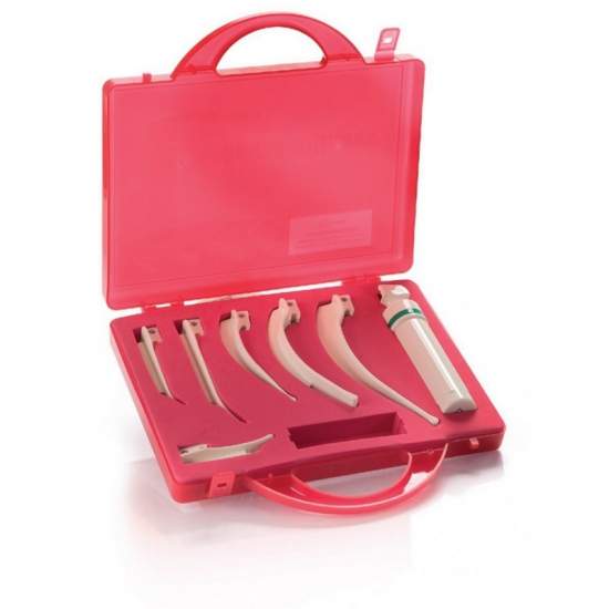 KIT LARINGOSCOPIO FIBRA OPTICA DESECHABLE FORMADO POR MANGO Y 6 PALAS.