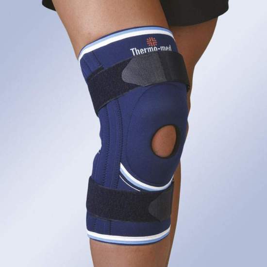 NEOPRENE ESTABILIZANDO O JOELHO COM ROLO DE ROTULINA DE SILICONE, ESTABILIZADORES LATERAIS E CINCHAS DE AJUSTE 4116