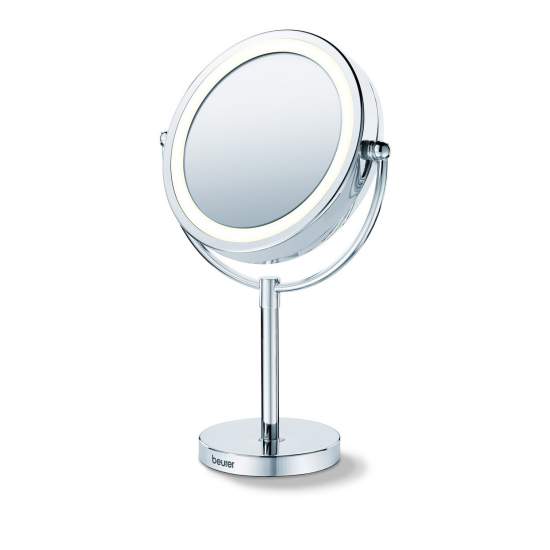 Cosmetic mirror with stand and light