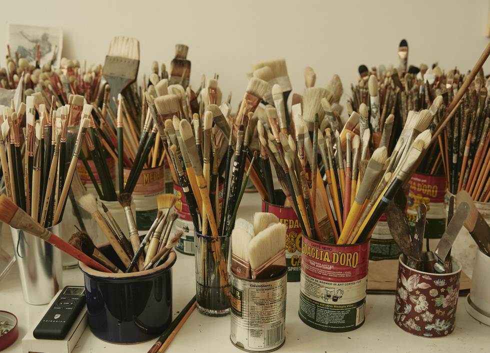 Detalle del estudio del artista.