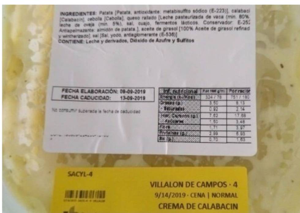 Imagen de un alimento aparentemente caducado en el sistema sanitario de Castilla y León.