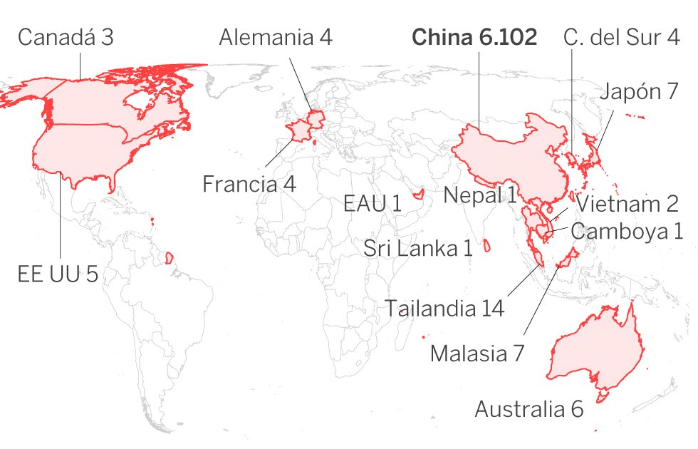 El mapa de la expansión del coronavirus